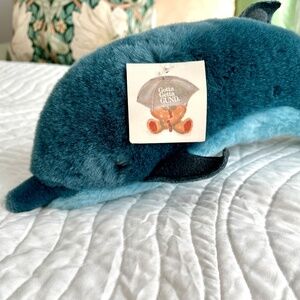Vintage 1986 GUND Blue Bottle-Nosed Dolphin Plush Stuffed Toy